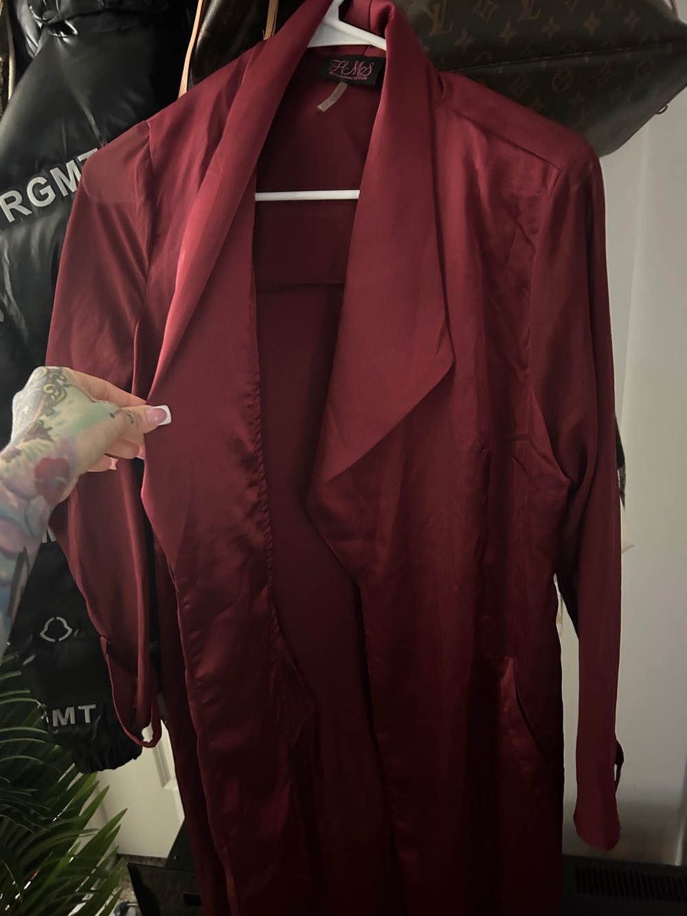 Hot Miami Styles Satin Trench Coat in Burgundy